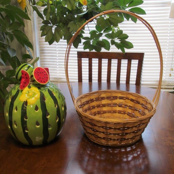 Vintage NWT Woolworth Woven Wicker Basket w/ Handle 14" Tall Two-Tone NEW - Picture 2 of 12